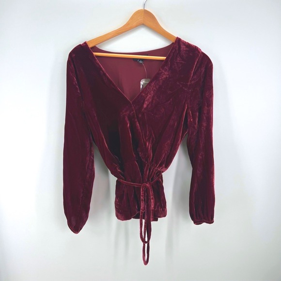 J.Crew Tops - J.Crew Velvet Wrap Top Womens 6 Burgundy Holiday Luxe Peplum V-Neck J4962